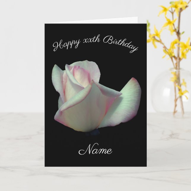Rosebud Up Close Floral Personalised Birthday Card (Yellow Flower)