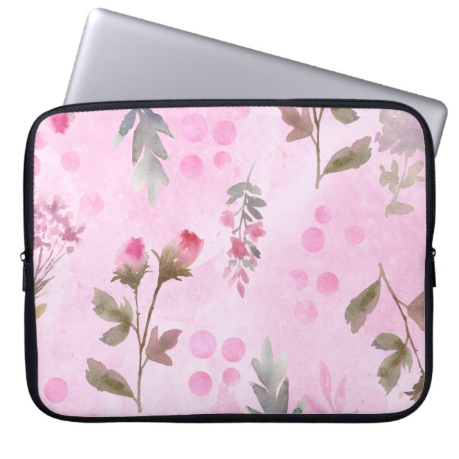 Rosebuds, polka dots: summer floral. laptop sleeve (Front)