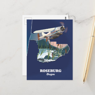 Roseburg Oregon retro travel map. Postcard