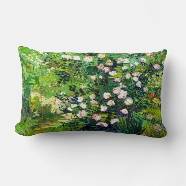Rosebush in Blossom by Vincent Van Gogh Lumbar Cushion (Front)