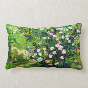 Rosebush in Blossom by Vincent Van Gogh Lumbar Cushion