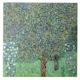 Rosebushes Under The Trees, Gustav Klimt Ceramic Tile