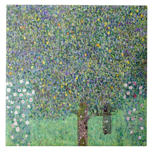 Rosebushes Under The Trees, Gustav Klimt Ceramic Tile (Front)