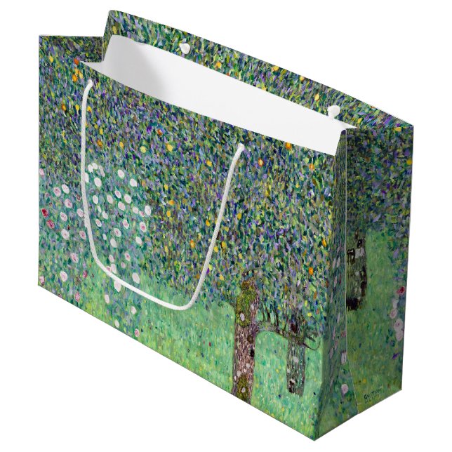 Rosebushes Under The Trees, Gustav Klimt Large Gift Bag (Front Angled)