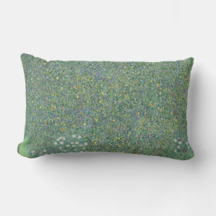 Rosebushes under the trees - Gustav Klimt Lumbar Cushion