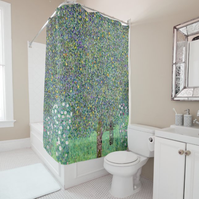 Rosebushes Under The Trees, Gustav Klimt Shower Curtain (In Situ)