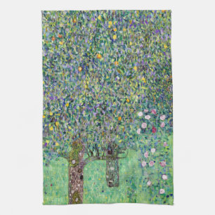 Rosebushes Under The Trees, Gustav Klimt Tea Towel