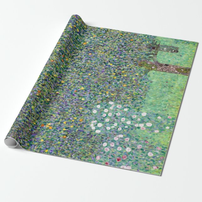 Rosebushes Under The Trees, Gustav Klimt Wrapping Paper (Unrolled)