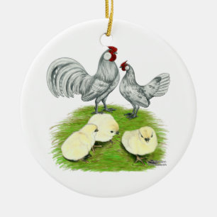Rosecomb Bantams and Chicks Ceramic Tree Decoration