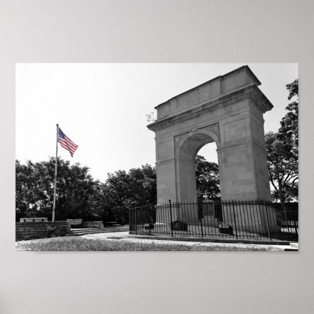 Rosedale Memorial Arch and Flag, Kansas City, BW Poster (Front)