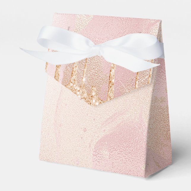 Rosegold Blush Marble with Gold Glitter Droplets Favour Box (Front Side)