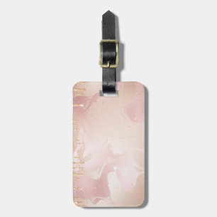 Rosegold Blush Marble with Gold Glitter Droplets Luggage Tag