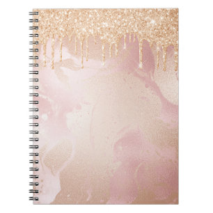 Rosegold Blush Marble with Gold Glitter Droplets Notebook