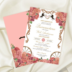 Rosegold Blush Pink Rose Charro Ranch Quinceañera Invitation