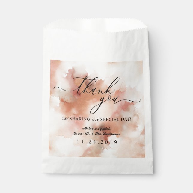 RoseGold Earthtone Watercolor Wedding Thank you Favour Bag (Front)