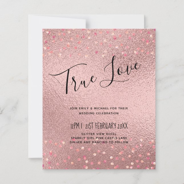 RoseGold Glitter Glam Foil Look Wedding BUDGET (Front)