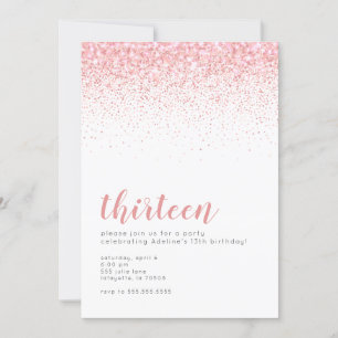 Rosegold Glitter Teen Girl Birthday Invitations
