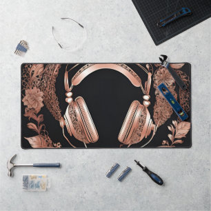 Rosegold Headphones AI art  Desk Mat