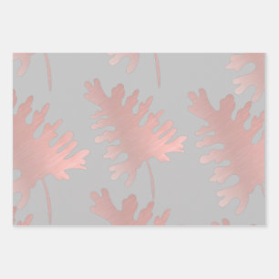Rosegold leaves Wrapping Paper Flat Sheet Set of 3