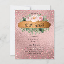 RoseGold Metallic Glitter Floral Foil Look Wedding