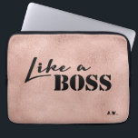 Rosegold Print background "Like a boss" text Laptop Sleeve<br><div class="desc">"Like a boss" laptop sleeve with a printed rosegold background.  Personalise the initials using the Zazzle tool.</div>