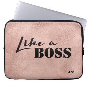 Rosegold Print background "Like a boss" text Laptop Sleeve