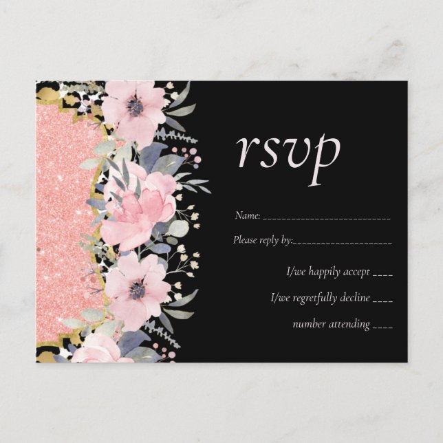 Rosegold WEDDING Girly Pink Floral Glitter Glam Postcard (Front)