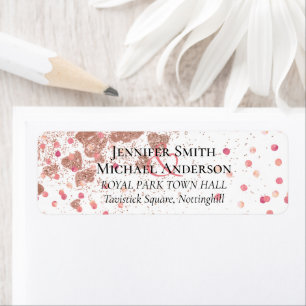 Rosegold Wedding Glitter Hearts Girly Glam Return Address Label