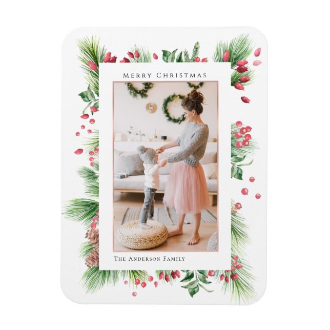 Rosehips & Holly Berries Christmas Greenery Photo Magnet (Vertical)