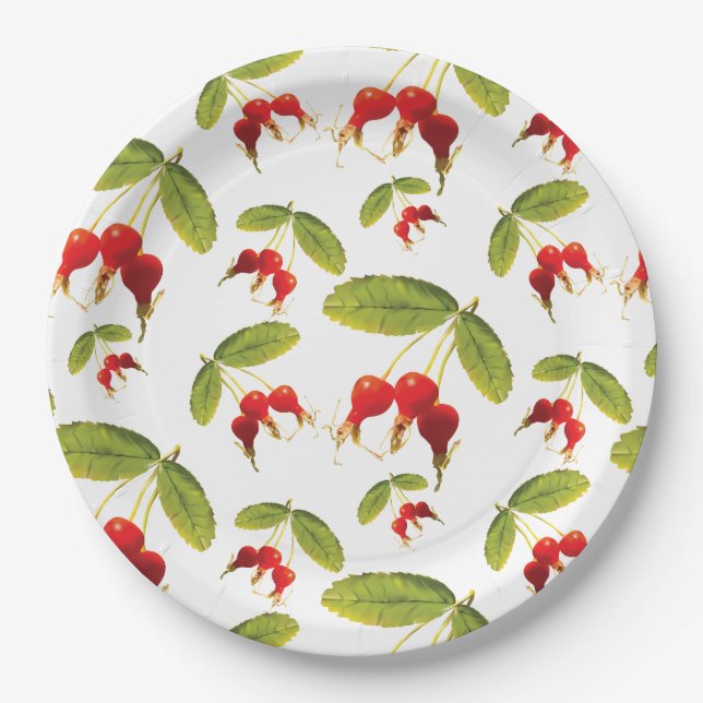 Rosehips Pattern 4 Angles Paper Plate (Front)