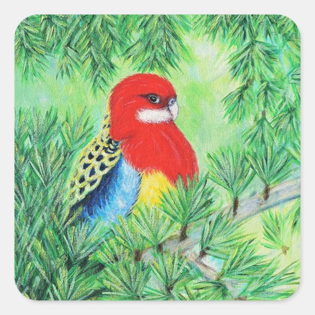 Rosella Bird Painting Square Sticker (Front)