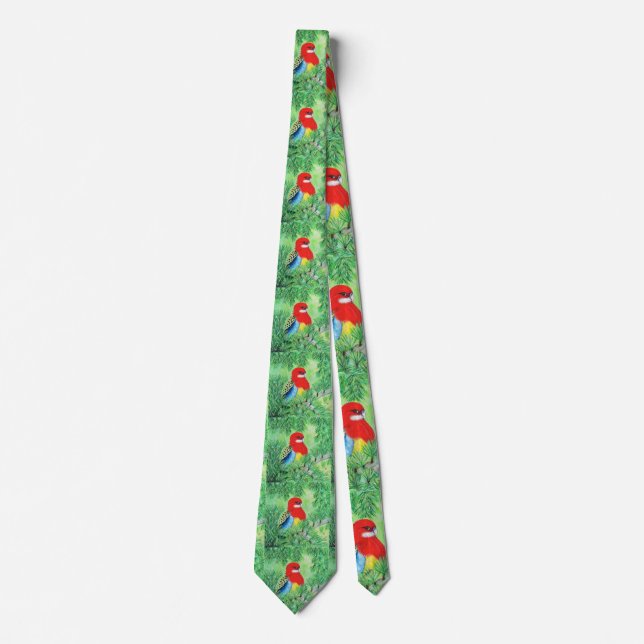 Rosella Bird Painting Tie (Front)