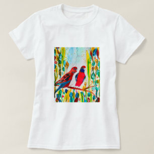 Rosella birds in tree watercolor art T-Shirt