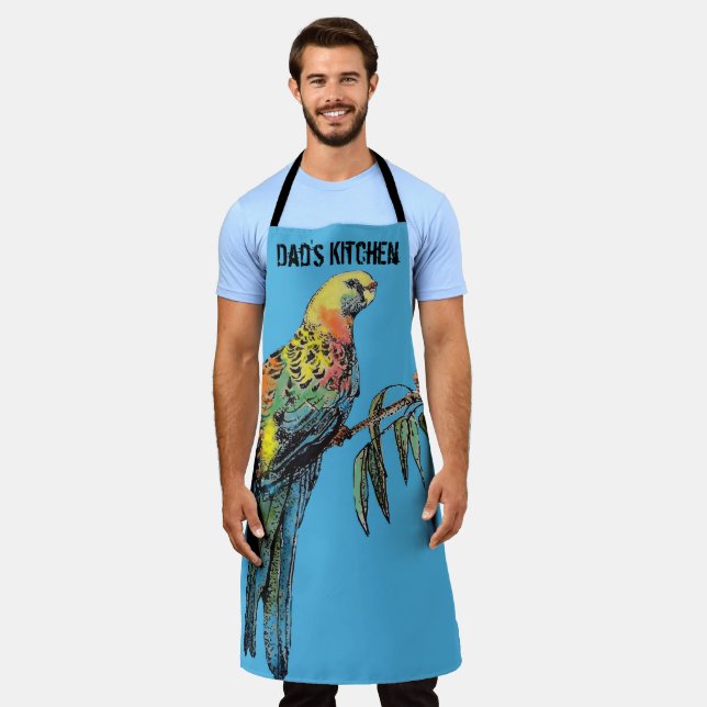 Rosella Parrot Birds Blue Pattern Mens Dads Apron (Worn)