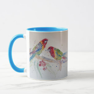 Rosella Parrot colourful Watercolour Mug Blue