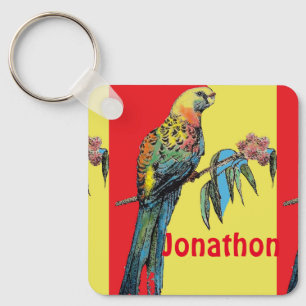 Rosella Parrot Watercolor Childs Boys Name Key Ring