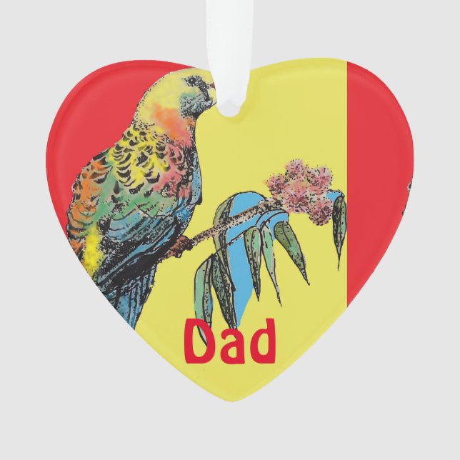 Rosella Parrot Watercolor Dad father Name Ornament (Front)