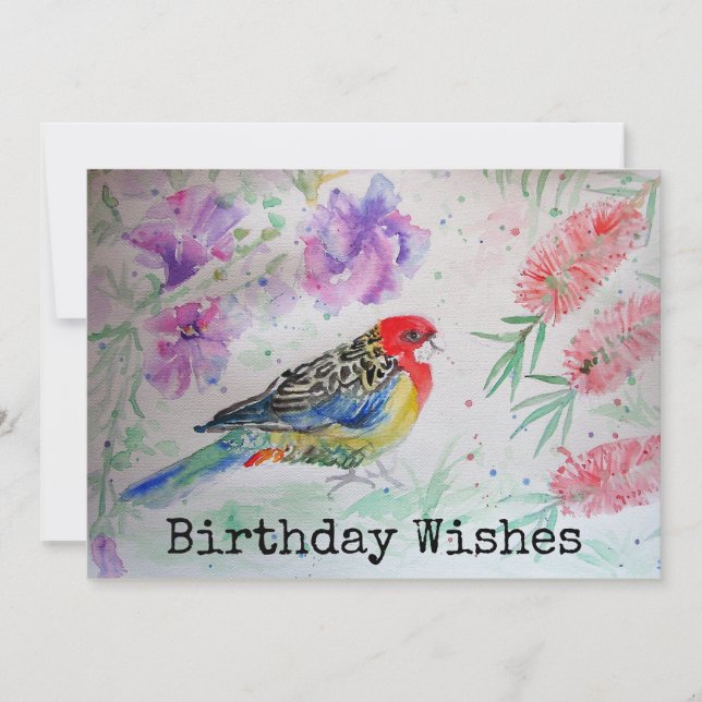Rosella Parrot with Bottlebrush Birthday Card (Front)