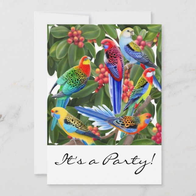 Rosella Parrots Customisable Invitation (Front)