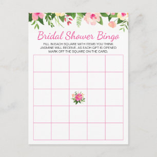 Rosella Pink Flowers Bridal Shower Bingo Card