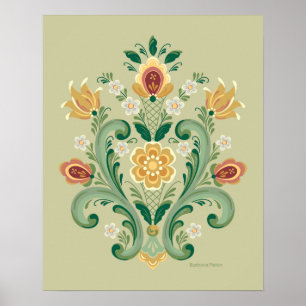 Rosemaling Green and Gold Poster