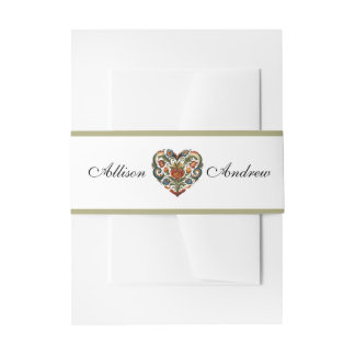 Rosemaling Heart | Norwegian Folk Art Invitation Belly Band