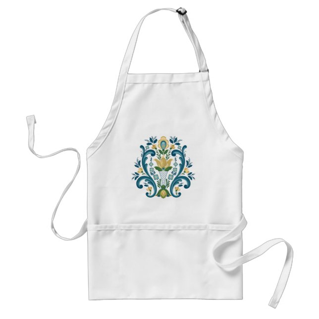 Rosemaling in Blue and Gold Standard Apron (Front)
