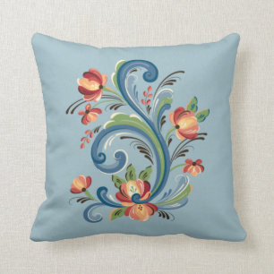 Rosemaling in Blue and Red Cushion
