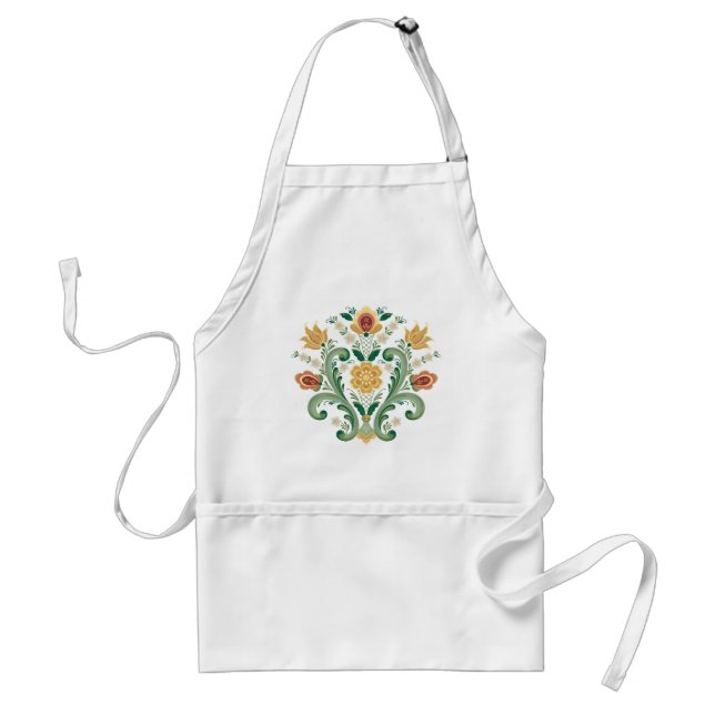 Rosemaling in Green and Gold Standard Apron (Front)