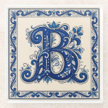 Rosemaling Monogram-Prussian Blue Glass Coaster<br><div class="desc">Celebrate your heritage with this elegant, hand-painted style Telemark Rosemaling design. Featuring the letter B, this piece captures the traditional Norwegian folk art style characterized by its flowing asymmetrical scrolls, intricate leaf work, and delicate linework. The palette is a striking combination of deep Prussian blue, crisp white, and bold black,...</div>