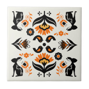 Rosemaling Norwegian Folk Art Ceramic Tile