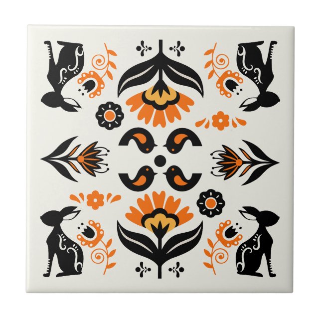 Rosemaling Norwegian Folk Art Ceramic Tile (Front)