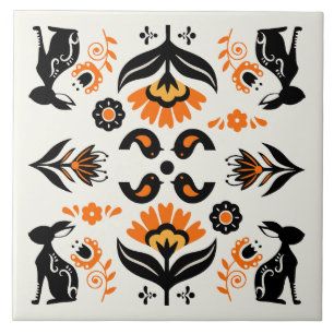 Rosemaling Norwegian Folk Art Ceramic Tile
