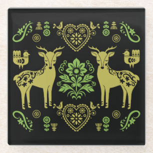 Rosemaling Norwegian Folk Art Glass Coaster